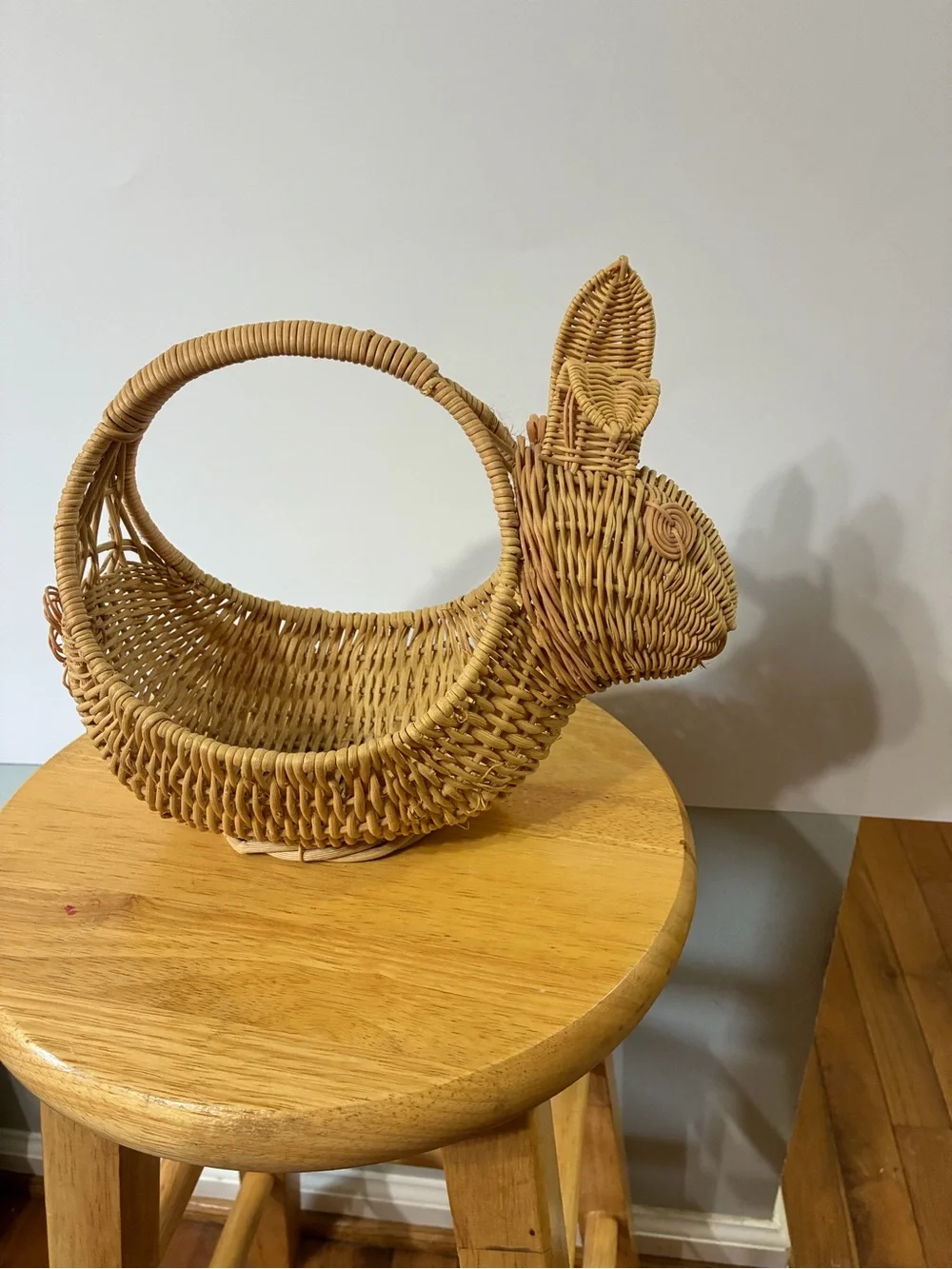 Vintage Wicker Bunny Basket - Natural Rattan Home Accent